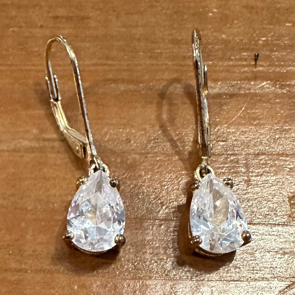 Lord & Taylor Clip-On Gold Diamond Drop Hoop Earrings - Picture 4 of 4